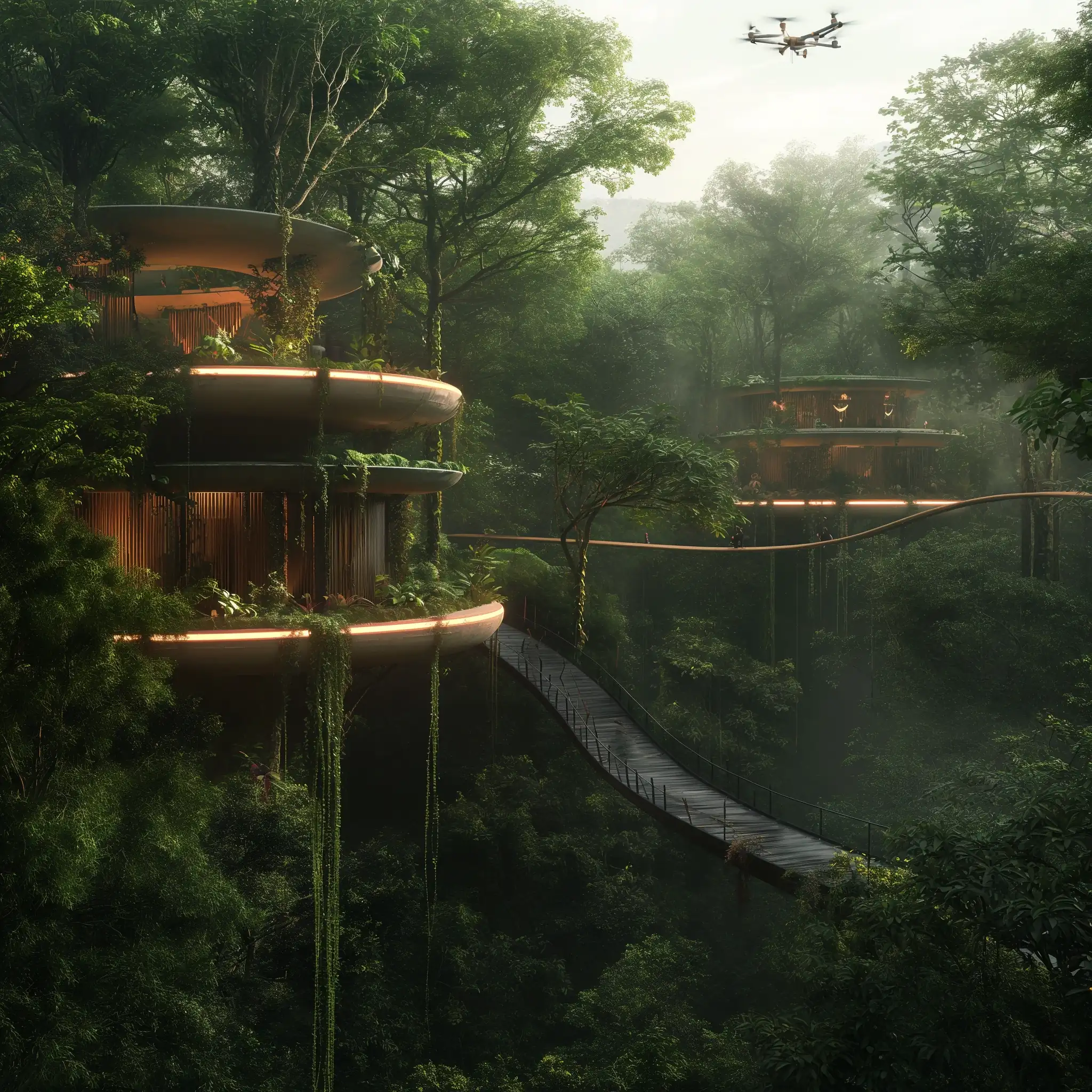 Futuristic architecture in the Amazon jungle